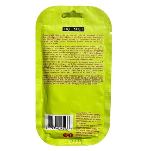 Freeman Watermelon & Aloe Soothing Calming Gel Mask – Sensitive Skin, 0.5 fl oz - Picture 4 of 6